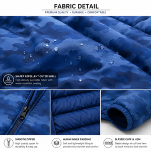 Veste matelassée à capuche camouflage bleue pour homme, imperméable, coupe-vent, isolante thermiquement, pour l'hiver, la randonnée en plein air, décontractée, fermeture éclair intégrale - Product Image 5