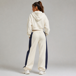Pantalon de jogging décontracté en molleton pour femme, coupe ample et décontractée, respirant, taille haute, avec cordon de serrage, poches, tissu brossé doux - Product Image 2