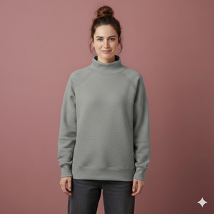 Sweat-shirt en tricot surdimensionné pour femme, col montant, design épaules tombantes, manches longues, avec logo sur le devant - Product Image 2