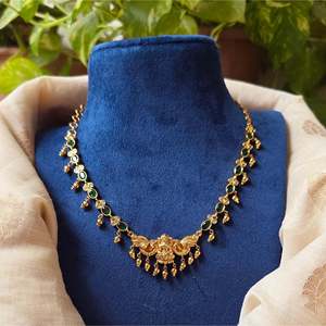 Green Kemp Lakshmi Regular Alloy with Gold Plating Oxidized Polish Necklace Set-Fashion Jewelry - Product Image 1