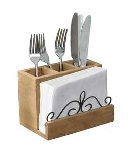 Organisateur de couverts moderne en bois clair avec poignée en T, 4 compartiments, pour la maison, la cuisine, le restaurant, le buffet - Product Image 5