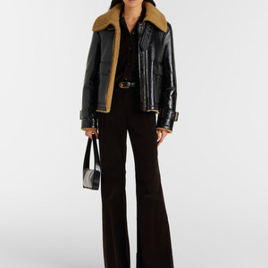 Women's Genuine Leather Bomber Jacket With Fur Collar <b>Zipper</b> Closure Full Sleeve Winter Coat Thick Windproof Shearling Lining - Product Image 5
