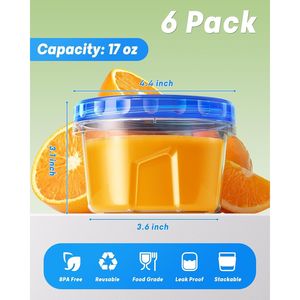 Lot de 6 contenants à soupe réutilisables sans BPA de 17 oz avec couvercles à visser, contenants de stockage alimentaire en plastique pour congélateur - Product Image 3