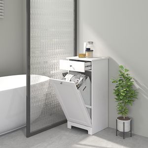 Mobiletto Portabiancheria Moderno Bianco con Cesto Ribaltabile Ecologico e Cassetto per Vestiti, Ideale per Bagno - Product Image 2