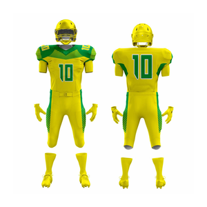 Custom American Football Uniform Yellow Green 10 Sublimated Jersey Shorts Men's <b>Athletic</b> Wear Moisture Wicking - Product Image 1