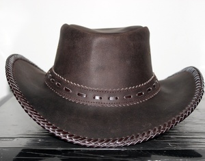 Chapeau de cowboy artisanal en cuir marron foncé avec bord tressé, style western, pour l'équitation et le ranch, pour homme - Product Image 5