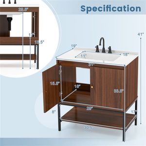 Walnut Bathroom Sink Set 31\" X 19\" X 41\" Stylish Vanities with Durable Construction - Product Image 3
