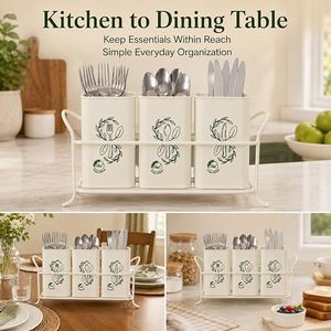 Cutlery Storage Holder Set 3 Tier Rectangular Kitchen Organizer Minimalist Style Durable Tableware <b>Rack</b> White - Product Image 5