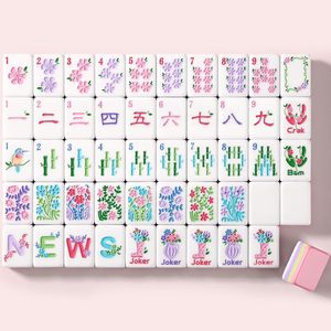 Tuiles de Mahjong Américaines 4 couches, motif floral rose, en acrylique, jeu de société moderne de luxe - Product Image 2