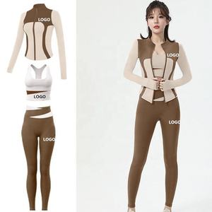 Conjunto de yoga de 3 piezas personalizado para mujer 2026: Ropa de gimnasio, sujetador deportivo, leggings y chaqueta con cremallera. - Product Image 2