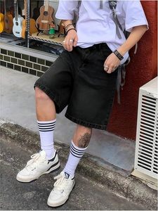 Shorts en jean délavé foncé taille haute pour homme, coupe droite, décontractés, en coton, pour l'été, avec poches - Product Image 4