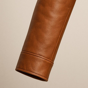 Genuine Sheep Skin Leather Moto <b>Biker</b> <b>Jacket</b> Custom Vintage Stand Collar Front Logo High Quality Winter <b>Jacket</b> - Product Image 3