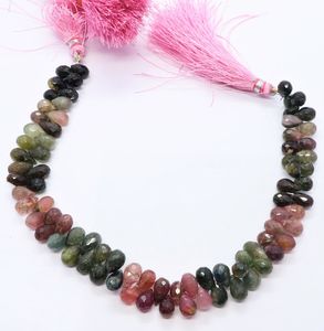Perles en tourmaline naturelle multicolores facettées en forme de goutte 6x8MM, perles en pierres précieuses multicolores en forme de goutte de 8 pouces, perles en tourmaline en vrac - Product Image 1