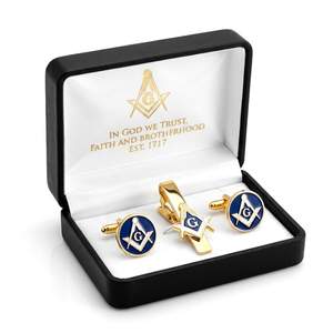 Coffret personnalisé de barrettes de cravate et boutons de manchette maçonniques en alliage de zinc avec zircon, cadeau d'affaires pour homme/unisexe - Product Image 1
