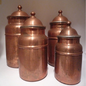 Four Gorgeous Vintage Style Low Copper Kitchen <b>Canisters</b> Moisture-Proof Flip Top Lids Handcrafted for Pantry Storage Wholesale - Product Image 2