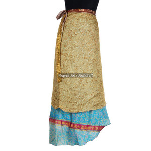 Jupe longue en soie de créateur, longueur genou, à enrouler, double couche, réversible, style sari magique, sexy, vintage - Product Image 5