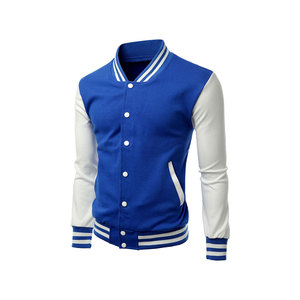 Veste de style universitaire bleu et blanc pour homme, style preppy, col rabattu, manches régulières, polyester, vêtements d'automne - Product Image 1