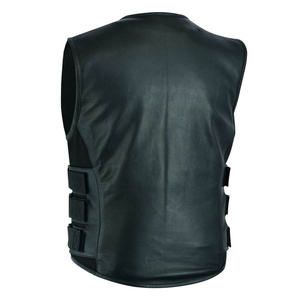 Men's Plus Size Moto <b>Biker</b> <b>Vest</b> O-Neck Zipper Closure Solid Color Outerwear Autumn Style <b>Leather</b> Look <b>Vest</b> - Product Image 4