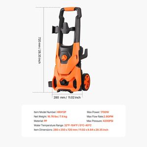 Idropulitrice Elettrica ad Alta Potenza 4200 PSI 2.8 GPM 4 Ugelli a Connessione Rapida Nuova Pressione Massima 250 bar - Product Image 4