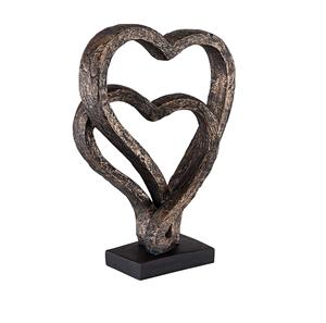 Modern Interlocking Hearts Sculpture in Bronze Finished Love Symbol Art Piece - Product Image 1