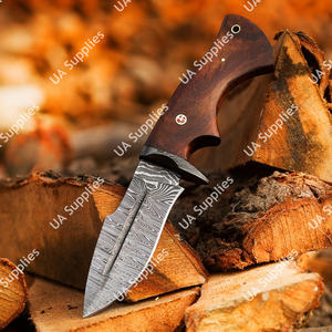 Cuchillo de caza y camping DIY de hoja fija de acero de Damasco hecho a mano, punta caída, con funda de palisandro natural, OEM/ODM, superventas - Product Image 2