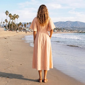 Cotton Short <b>Sleeve</b> Summer Midi Vintage High Waist <b>Bell</b> <b>Sleeve</b> A-Line Patch Pockets Plus Size Casual Flowy Breathable <b>Dress</b> - Product Image 2