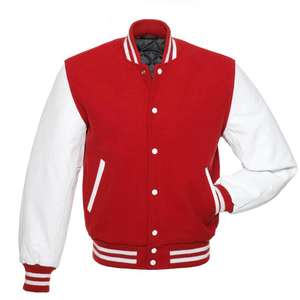 Chaqueta Deportiva Unisex de Béisbol con Diseño Personalizado a Precio de Fábrica, Cuerpo Rojo y Mangas de Cuero Blanco - Product Image 2