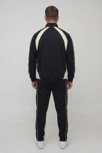 Sweat-shirt à col montant raglan de haute qualité avec passepoil personnalisé, en molleton épais, à panneaux de couleur, avec fermeture éclair, style vintage, pour jogging athlétique - Product Image 3