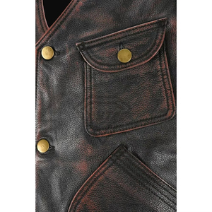 <b>Men's</b> Vintage Genuine <b>Leather</b> V-neck <b>Waistcoat</b> With Button Closure And Pockets Autumn Outer Wear - Product Image 5
