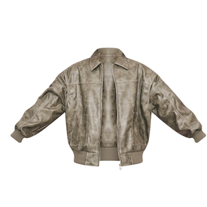Custom Washed Green Distressed Faux Leather Sorority Oversized <b>Longline</b> Jacket <b>Women</b> Wholesale Direct Factory Supplier Low MOQ - Product Image 1