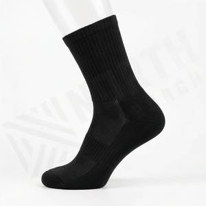 Black Crew Socks Breathable Polyester Spandex Knitted Running Athletic Socks for Adults Summer Sport Wear - Product Image 3