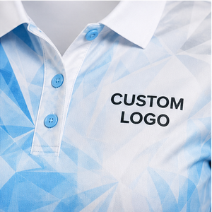 Polo à manches courtes pour femme, bleu ciel, motif géométrique, logo personnalisé, séchage rapide, sublimation, vêtements de sport pour le golf - Product Image 5