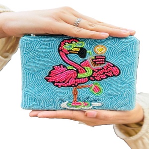 Pochette à monnaie brodée de perles de rocaille de qualité supérieure avec fermeture éclair, pochette à monnaie perlée de perles colorées, design artisanal - Product Image 2