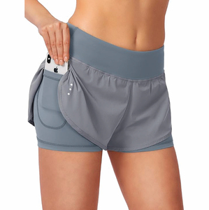 Women 2-in-1 Running Shorts With Pocket High <b>Waist</b> Gym Workout Shorts Quick Dry Athletic OEM Supplier - Product Image 1