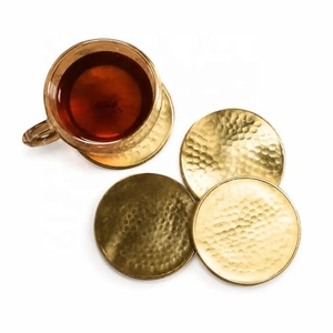 Imperial Hammered Brass <b>Coaster</b> Set Handcrafted Round <b>Drink</b> <b>Coasters</b> Heat Resistant Table Guard Luxury Barware Gift - Product Image 1