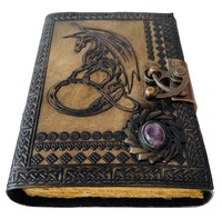Diario de Cuero Genuino Dungeons & Dragons, Diario Personal Hecho a Mano Vintage con Dragón Grabado en Relieve con Piedra, Cuaderno de Notas, Regalo