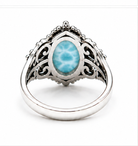 Anillo de Piedra Preciosa Larimar Natural, Anillo de Plata de Ley 925, Joyería con Piedra Ovalada Azul, Anillo Bohemio Hecho a Mano, Regalo para Ella - Product Image 2