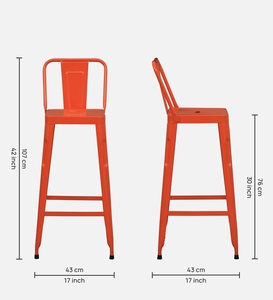 Becky PU Leather <b>Adjustable</b> Modern Industrial Metal Bar <b>Stool</b> Orange Color Counter <b>Height</b> Kitchen Furniture Powder Coated Steel - Product Image 3