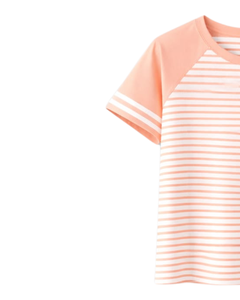 Custom Peach <b>White</b> Striped Raglan T Shirt Cotton Summer Casual Wear Tee Contrast Sleeve Round Neck OEM Supplier Manufacturer - Product Image 3