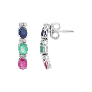 Luxury 18K White Gold Multi Gemstone Dangle Earrings Natural Sapphire Emerald Ruby Diamond Drop Fine Jewelry Wholesale - Product Image 4