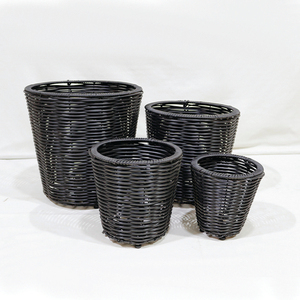 New Design Minimalist Hand Carved <b>Plastic</b> Wicker Round <b>Planter</b> Durable Waterproof Eco-Friendly Garden Plant - Product Image 1