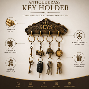 Handcrafted Solid Brass <b>KEYS</b> <b>Wall</b> <b>Key</b> Holder Decorative 4 <b>Hook</b> Organizer Vintage Entryway Home Office Hotel and <b>Wall</b> Decor Rack - Product Image 5