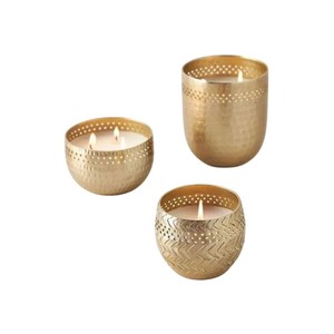 Pot à bougie en métal martelé doré avec couvercle, luxueux et fait main, pour décoration intérieure et cadeaux - Product Image 3