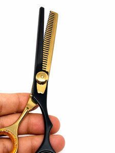 Ciseaux à effiler les cheveux en acier inoxydable, pour droitiers, légers, professionnels, noirs et dorés - Product Image 5