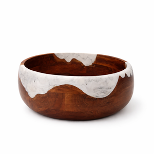 Vajilla de Madera de Acacia con Resina Epoxi Blanca, Tazón Redondo para Ensalada, Hecho a Mano, Color Marrón Natural, para Servir, Fiestas, Decoración del Hogar - Product Image 1