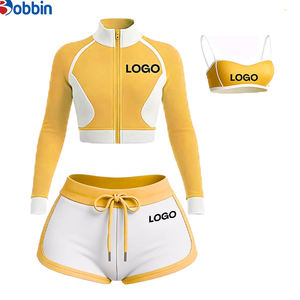 Ensemble 3 pièces tendance pour femme : survêtement streetwear personnalisé avec veste et short contrastants – Nouvelle collection été très prisée - Product Image 4