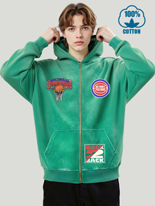 Sudadera con capucha y cremallera para hombre, con estampado de los Detroit Pistons, de algodón, estilo urbano, deportiva, oversize, con efecto lavado y desgastado, para otoño - Product Image 2