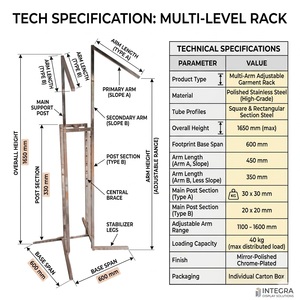 ราวแขวนเสื้อผ้าแบบพับได้ รุ่นพรีเมียม แข็งแรง ทนทาน ผลิตจากโลหะ สำหรับร้านค้าปลีก ยี่ห้อ Bros Display รับผลิตแบบ OEM ODM จากเวียดนาม - Product Image 4