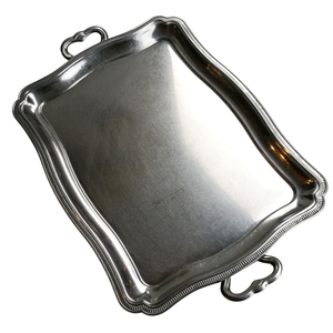 Plateau de service rectangulaire en métal poli avec motif floral en relief et bordure perlée, plateaux de service pour aliments et boissons - Product Image 6