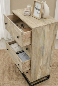 Commode moderne sculptée en bois de manguier massif de qualité supérieure, 4 tiroirs, quincaillerie en fer, pour chambre, salon et bureau - Product Image 4